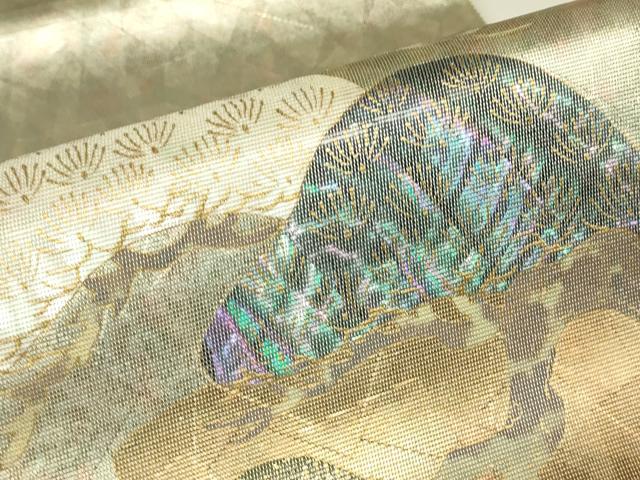 平和屋着物▼太鼓柄袋帯　螺鈿箔　老松文　金彩　正絹　逸品　DABJ1819az