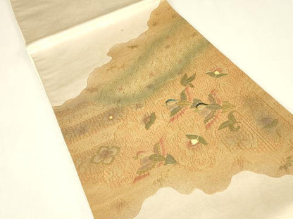 平和屋着物▼中国三大刺繍　スワトウ刺繍　汕頭刺繍　駒刺繍　太鼓柄袋帯　螺鈿　鴛鴦更紗花文　金糸　正絹　逸品　DABJ1822az