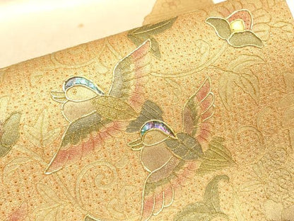 平和屋着物▼中国三大刺繍　スワトウ刺繍　汕頭刺繍　駒刺繍　太鼓柄袋帯　螺鈿　鴛鴦更紗花文　金糸　正絹　逸品　DABJ1822az