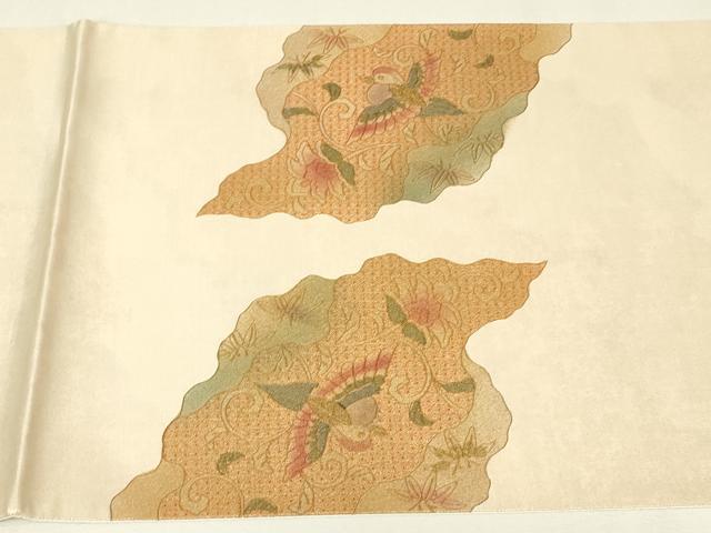 平和屋着物▼中国三大刺繍　スワトウ刺繍　汕頭刺繍　駒刺繍　太鼓柄袋帯　螺鈿　鴛鴦更紗花文　金糸　正絹　逸品　DABJ1822az