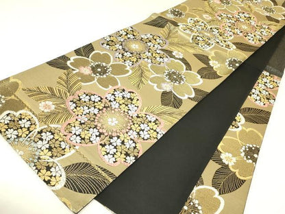 平和屋着物▼六通柄袋帯　舞桜文　金糸　正絹　逸品　DABJ1823az