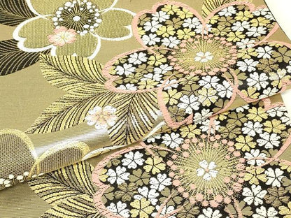 平和屋着物▼六通柄袋帯　舞桜文　金糸　正絹　逸品　DABJ1823az