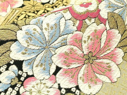 平和屋着物▼六通柄袋帯　正倉院花文　金糸　正絹　逸品　DABJ1825az