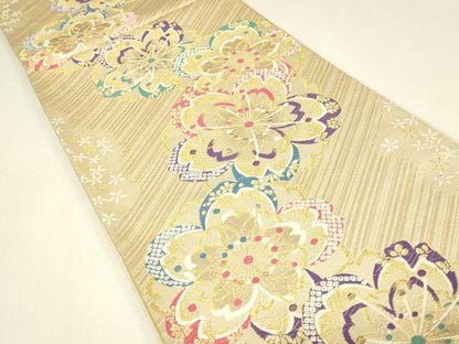 平和屋着物▼六通柄袋帯　舞桜文　金糸　正絹　逸品　DABJ1826az
