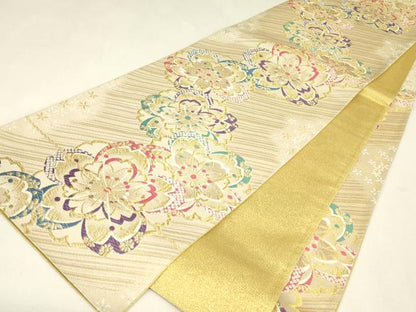 平和屋着物▼六通柄袋帯　舞桜文　金糸　正絹　逸品　DABJ1826az