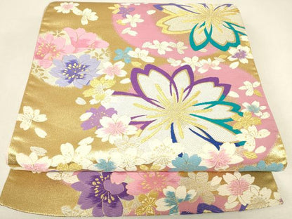 平和屋着物▼六通柄袋帯　唐織　舞花文　金銀糸　正絹　逸品　DABJ1827az