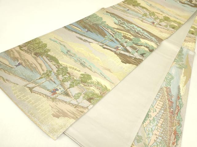 平和屋着物▼全通柄袋帯　東海道　金糸　正絹　逸品　DABJ1882az
