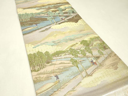 平和屋着物▼全通柄袋帯　東海道　金糸　正絹　逸品　DABJ1882az
