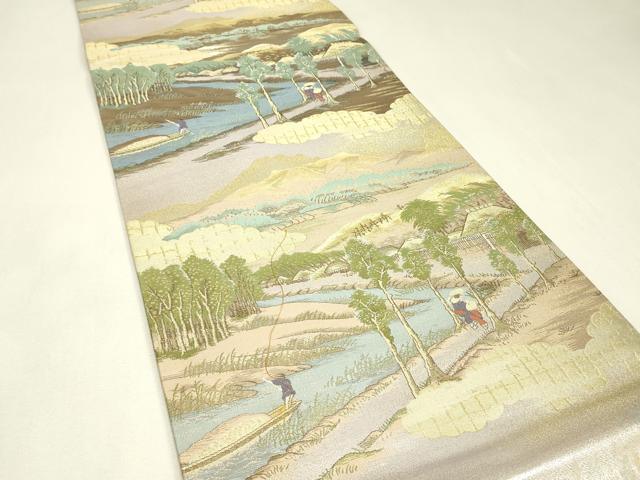 平和屋着物▼全通柄袋帯　東海道　金糸　正絹　逸品　DABJ1882az