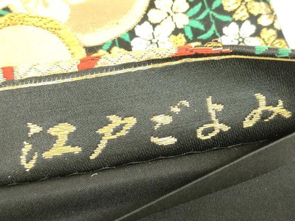 平和屋着物▼六通柄袋帯　江戸ごよみ　流水舞桜　黒地　金糸　正絹　逸品　DABJ1883az