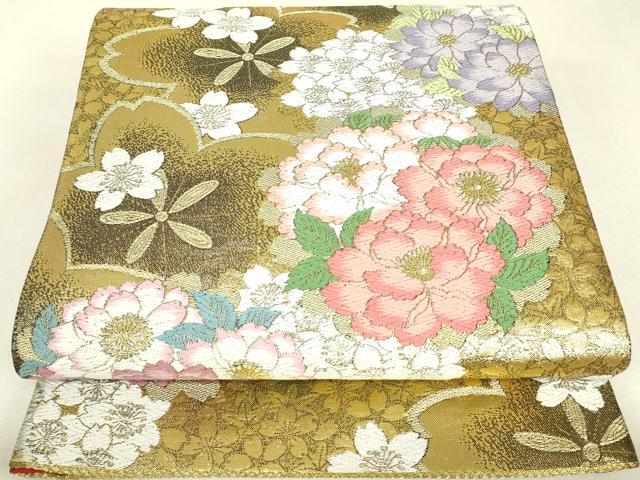 平和屋着物▼六通柄袋帯　唐織　花尽くし　金糸　正絹　逸品　DABJ1888az