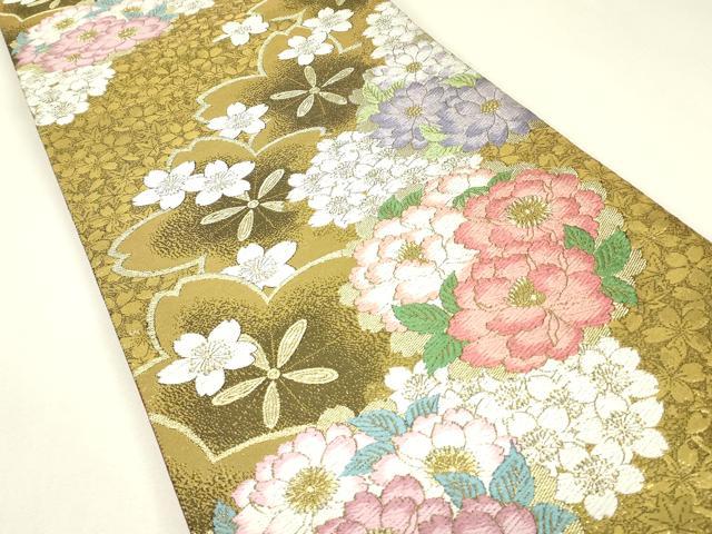 平和屋着物▼六通柄袋帯　唐織　花尽くし　金糸　正絹　逸品　DABJ1888az