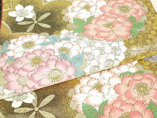 平和屋着物▼六通柄袋帯　唐織　花尽くし　金糸　正絹　逸品　DABJ1888az