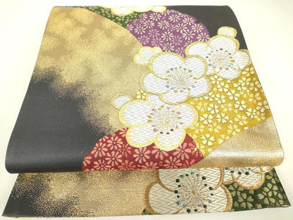 平和屋着物▼六通柄袋帯　雪輪舞花文　金糸　正絹　逸品　DABJ1889az