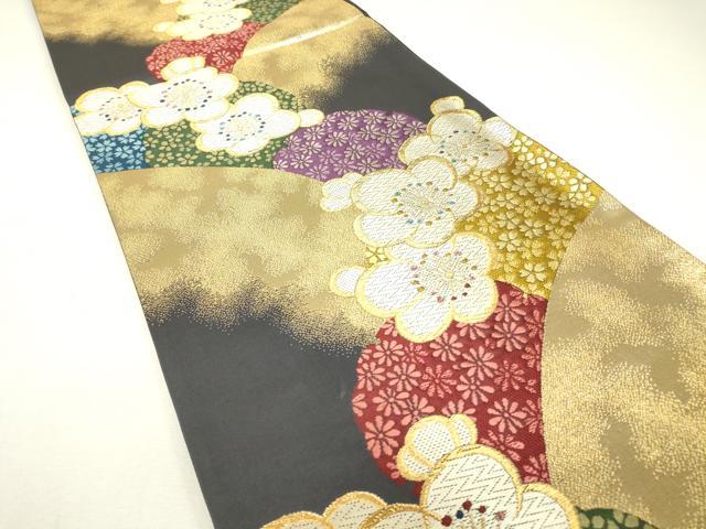 平和屋着物▼六通柄袋帯　雪輪舞花文　金糸　正絹　逸品　DABJ1889az