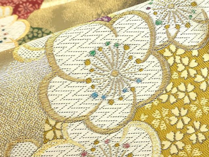平和屋着物▼六通柄袋帯　雪輪舞花文　金糸　正絹　逸品　DABJ1889az