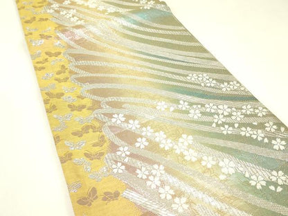 平和屋着物▼六通柄袋帯　舞蝶花文　銀糸　正絹　逸品　DABJ1892az