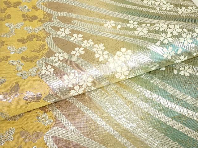 平和屋着物▼六通柄袋帯　舞蝶花文　銀糸　正絹　逸品　DABJ1892az