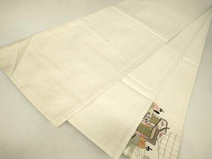 平和屋着物▼総刺繍　太鼓柄袋帯　人物風景花文　金糸　正絹　逸品　DABJ1896az