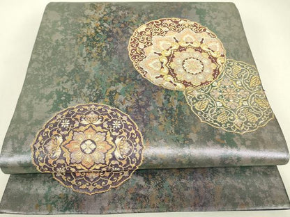平和屋着物▼六通柄袋帯　正倉院花文　金糸　引箔　正絹　逸品　DABJ1897az