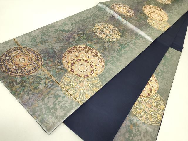 平和屋着物▼六通柄袋帯　正倉院花文　金糸　引箔　正絹　逸品　DABJ1897az