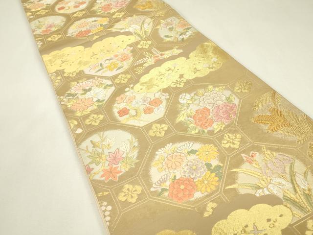 平和屋着物▼六通柄袋帯　蜀江吉祥花文　金銀糸　正絹　逸品　DABJ1900az
