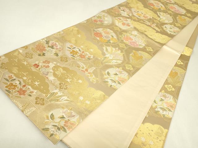 平和屋着物▼六通柄袋帯　蜀江吉祥花文　金銀糸　正絹　逸品　DABJ1900az