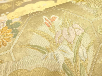 平和屋着物▼六通柄袋帯　蜀江吉祥花文　金銀糸　正絹　逸品　DABJ1900az