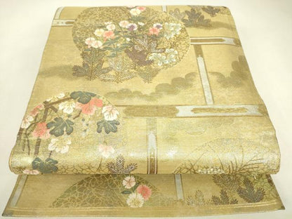 平和屋着物▼六通柄袋帯　七宝花丸文　金糸　正絹　逸品　DABJ1902az