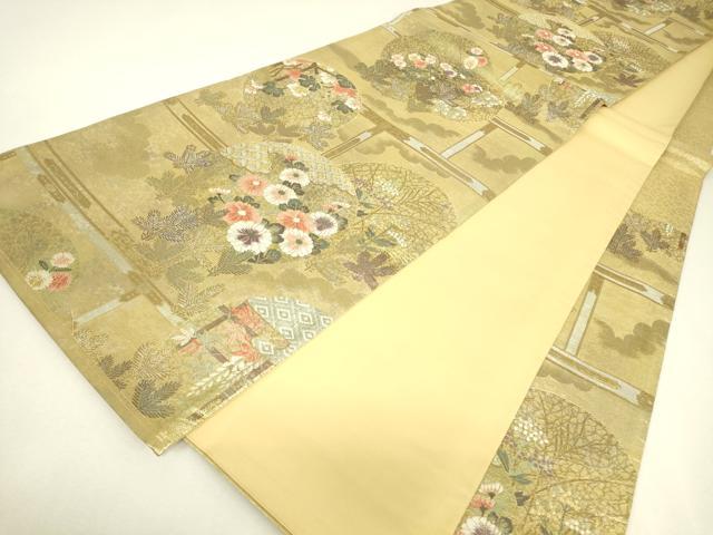 平和屋着物▼六通柄袋帯　七宝花丸文　金糸　正絹　逸品　DABJ1902az