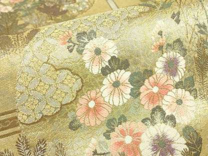 平和屋着物▼六通柄袋帯　七宝花丸文　金糸　正絹　逸品　DABJ1902az