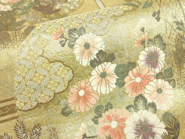平和屋着物▼六通柄袋帯　七宝花丸文　金糸　正絹　逸品　DABJ1902az