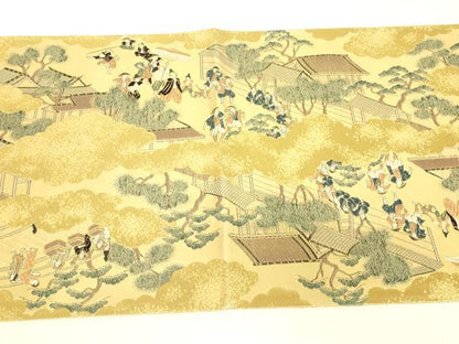 平和屋着物▼六通柄袋帯　上品錦　雲取り人物風景文　金糸　正絹　逸品　DABJ1905az