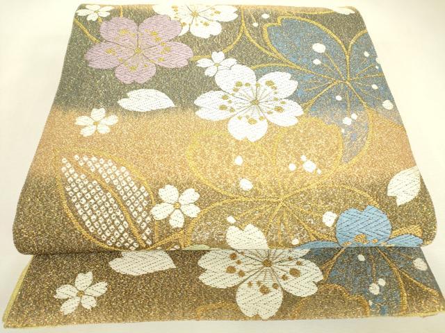平和屋着物▼六通柄袋帯　舞桜文　金糸　正絹　逸品　DABJ1906az