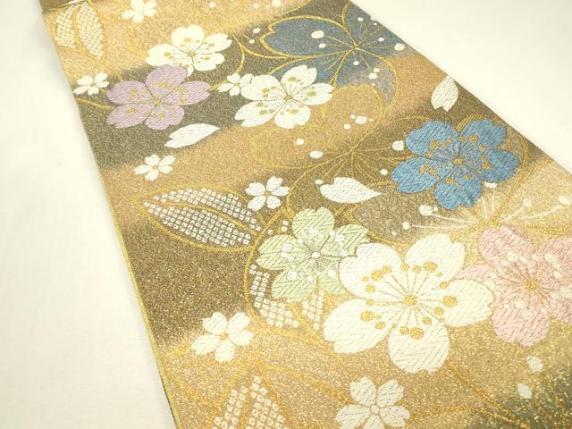 平和屋着物▼六通柄袋帯　舞桜文　金糸　正絹　逸品　DABJ1906az