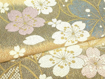 平和屋着物▼六通柄袋帯　舞桜文　金糸　正絹　逸品　DABJ1906az