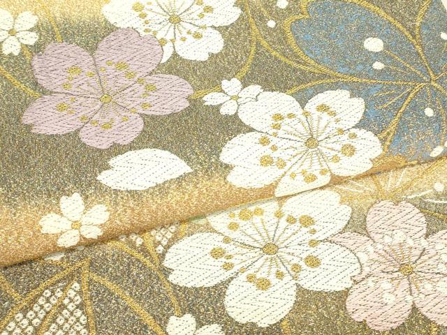 平和屋着物▼六通柄袋帯　舞桜文　金糸　正絹　逸品　DABJ1906az