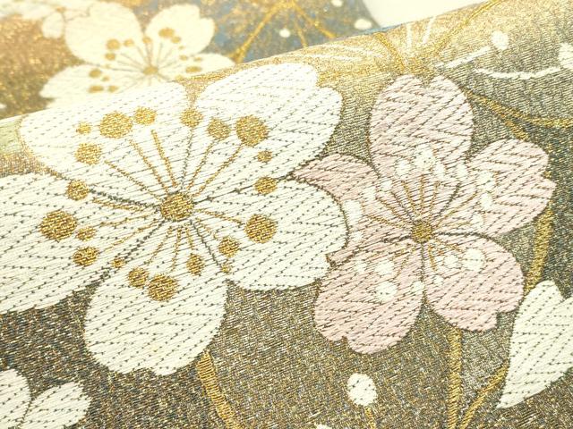 平和屋着物▼六通柄袋帯　舞桜文　金糸　正絹　逸品　DABJ1906az