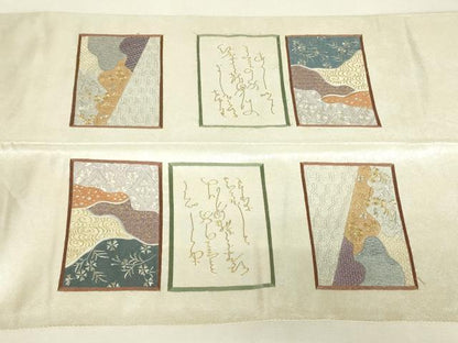 平和屋着物▼総刺繍　つけ帯　かるた　詩歌　金糸　正絹　逸品　DABJ1907az