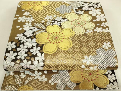 平和屋着物▼六通柄袋帯　七宝舞桜文　金銀糸　正絹　逸品　DABJ1911az