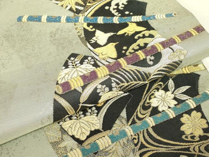 平和屋着物▼六通柄袋帯　地紙南天千鳥文　金糸　引箔　正絹　逸品　DABJ1913az