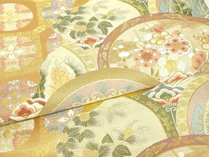 平和屋着物▼六通柄袋帯　吉祥花青海波　金糸　正絹　逸品　DABJ1915az