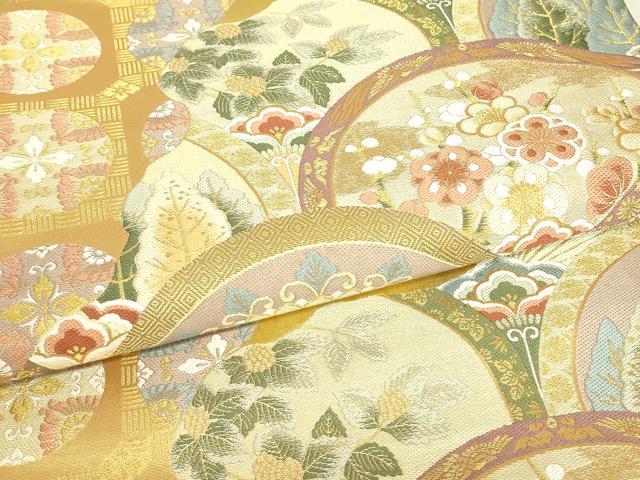 平和屋着物▼六通柄袋帯　吉祥花青海波　金糸　正絹　逸品　DABJ1915az