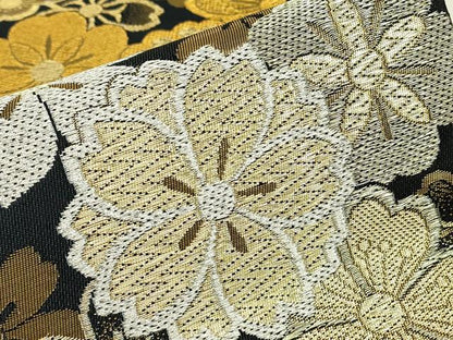 平和屋着物▼六通柄袋帯　花尽くし　黒地　金銀糸　正絹　逸品　DABJ1918az