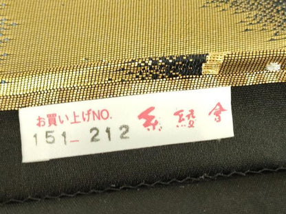平和屋着物▼六通柄袋帯　花尽くし　黒地　金銀糸　正絹　逸品　DABJ1918az