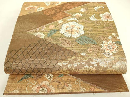 平和屋着物▼六通柄袋帯　天平松皮菱文　金糸　正絹　逸品　DABJ1919az