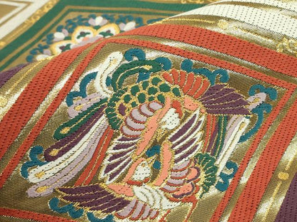 平和屋着物▼六通柄袋帯　唐織　彩浪漫　正倉院鳳凰花文　金糸　正絹　逸品　DABJ1921az