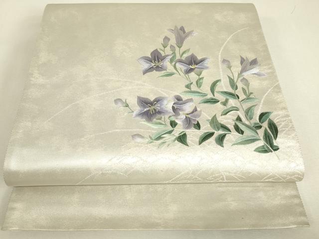 平和屋着物▼総刺繍　太鼓柄袋帯　桔梗文　引箔　正絹　逸品　DABJ1922az