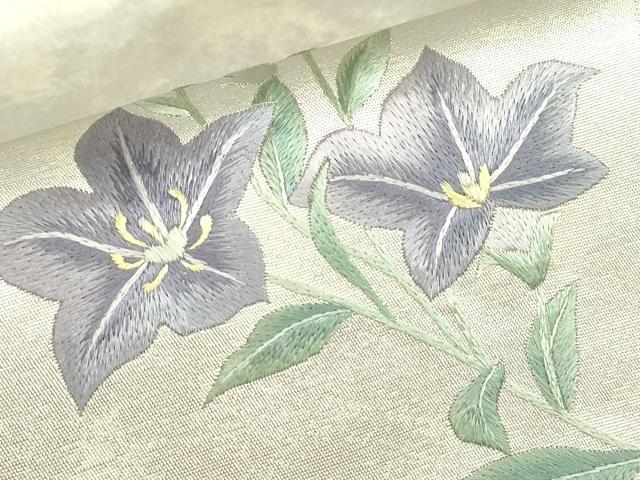 平和屋着物▼総刺繍　太鼓柄袋帯　桔梗文　引箔　正絹　逸品　DABJ1922az
