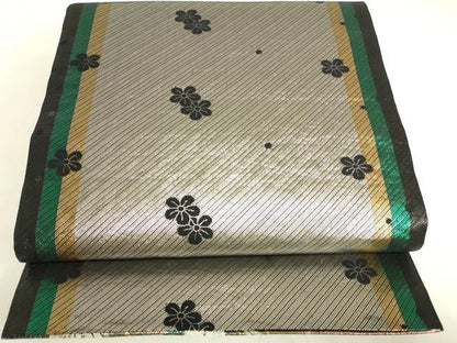 平和屋着物▼両面　六通柄袋帯　草花文　金銀糸　正絹　逸品　DABJ1930az